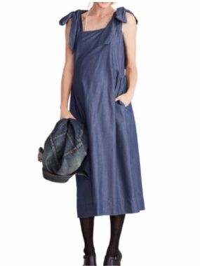 hatch denim dress HATCH The Kiley Denim Mini Maternity Dress for Women, A-Line Shape, Lightweight, Sleeveless & Oversized Pockets, Olive, X-Small at Amazon Women's Clothing store